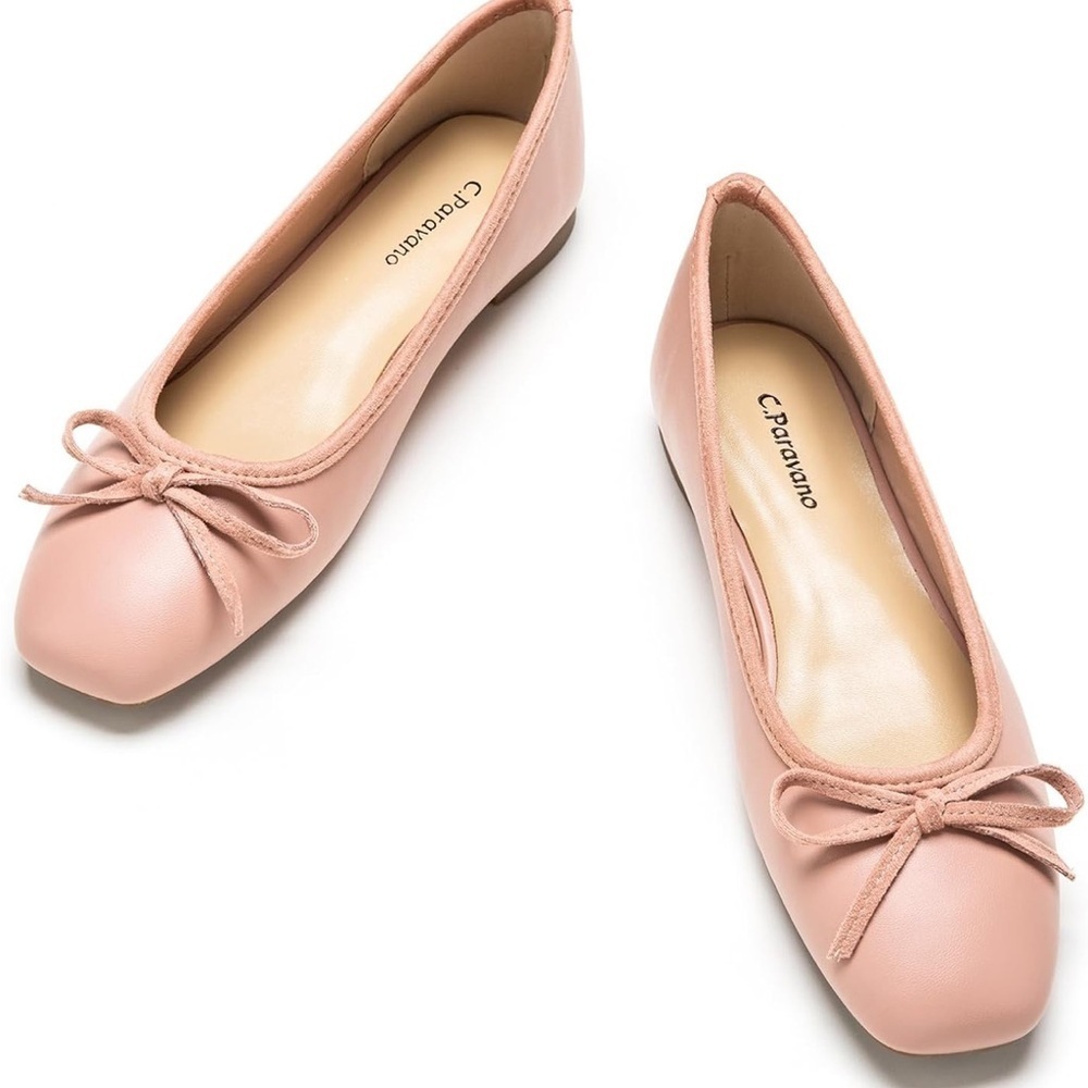 C.Paravano Women's Ballet Flats, Comfortable Round Toe Flat Shoes Slip-On Bow